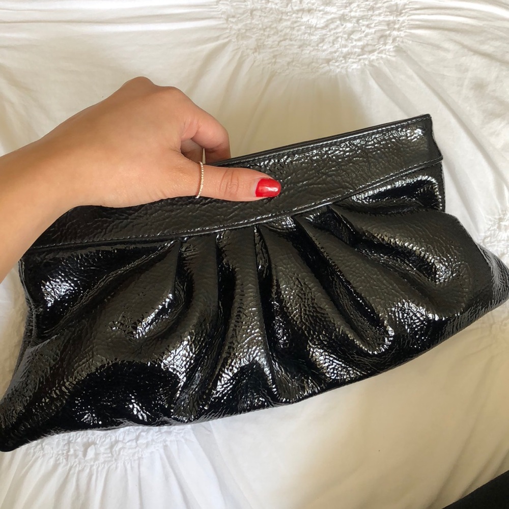 *Vintage Handmade Black Patent Leather Clutch